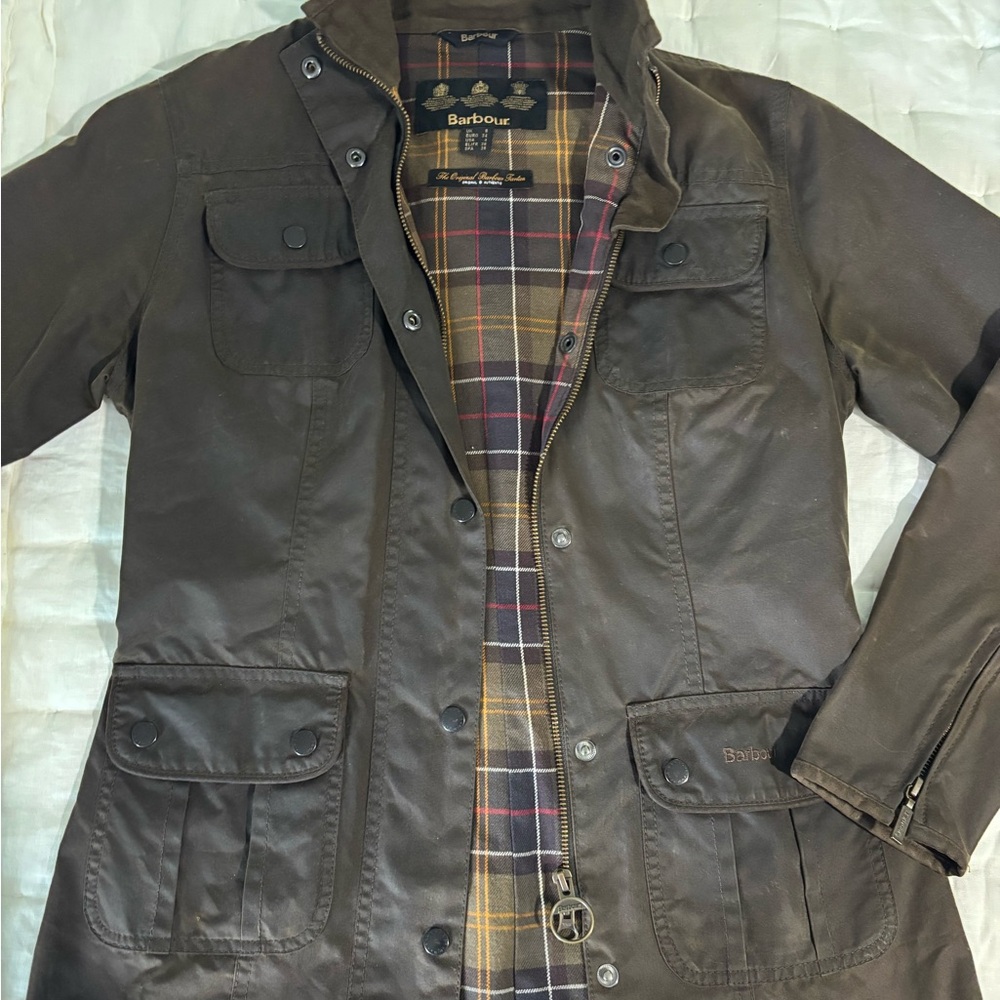 Barbour vintage army green/Brown Jacket with Plaid Lining
